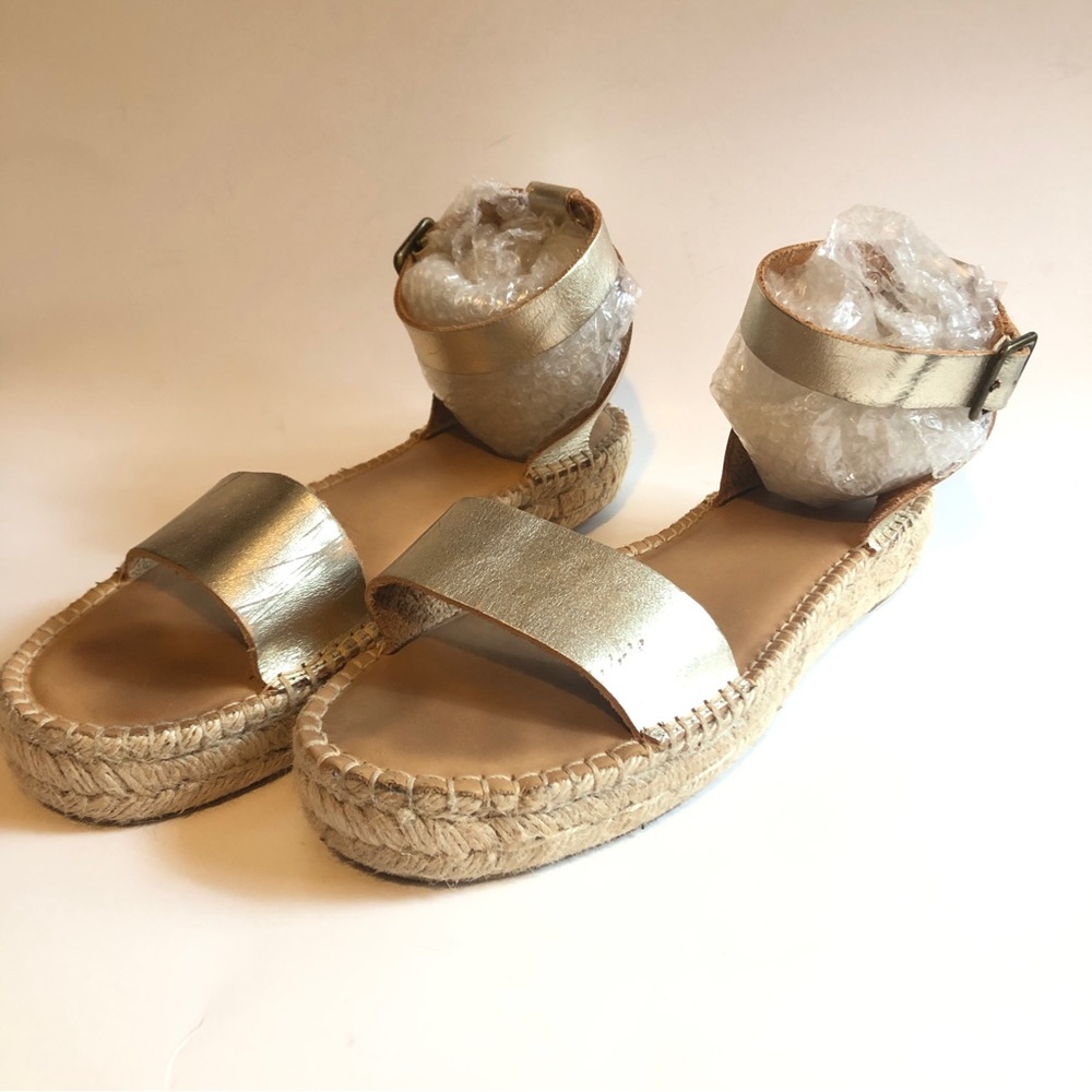 Sz 11 Soludos Cadiz Gold Metallic Platinum Strap Sandals - Picture 5 of 16